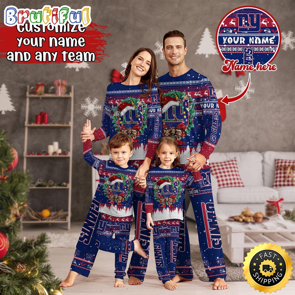 NFL New York Giants Pajamas Christmas For Family Custom Name Pajamas