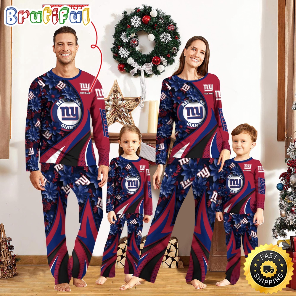 NFL New York Giants Pajamas Flower For Family Custom Name Pajamas