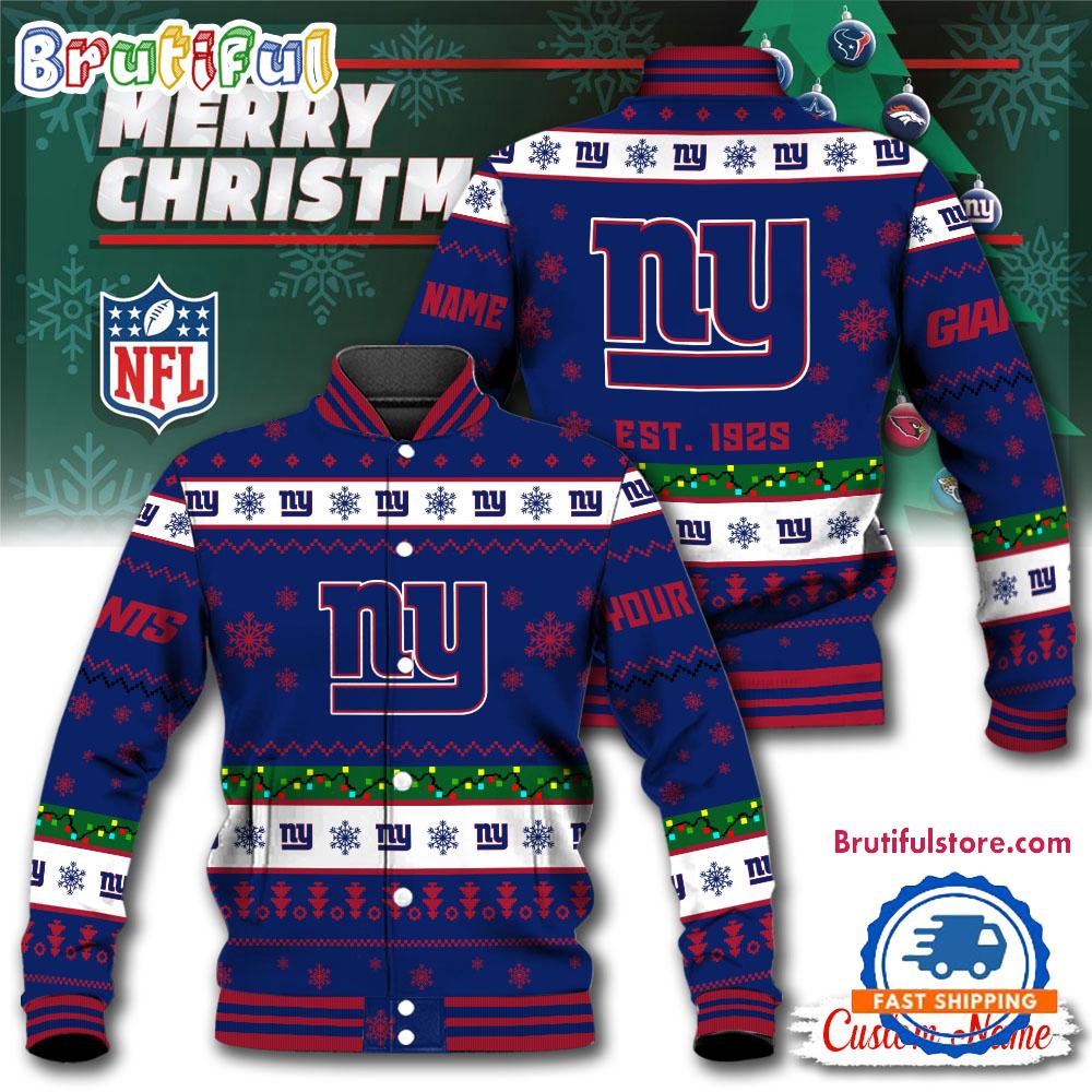 NFL New York Giants Snow Xmas Tree Christmas Custom Baseball Jacket