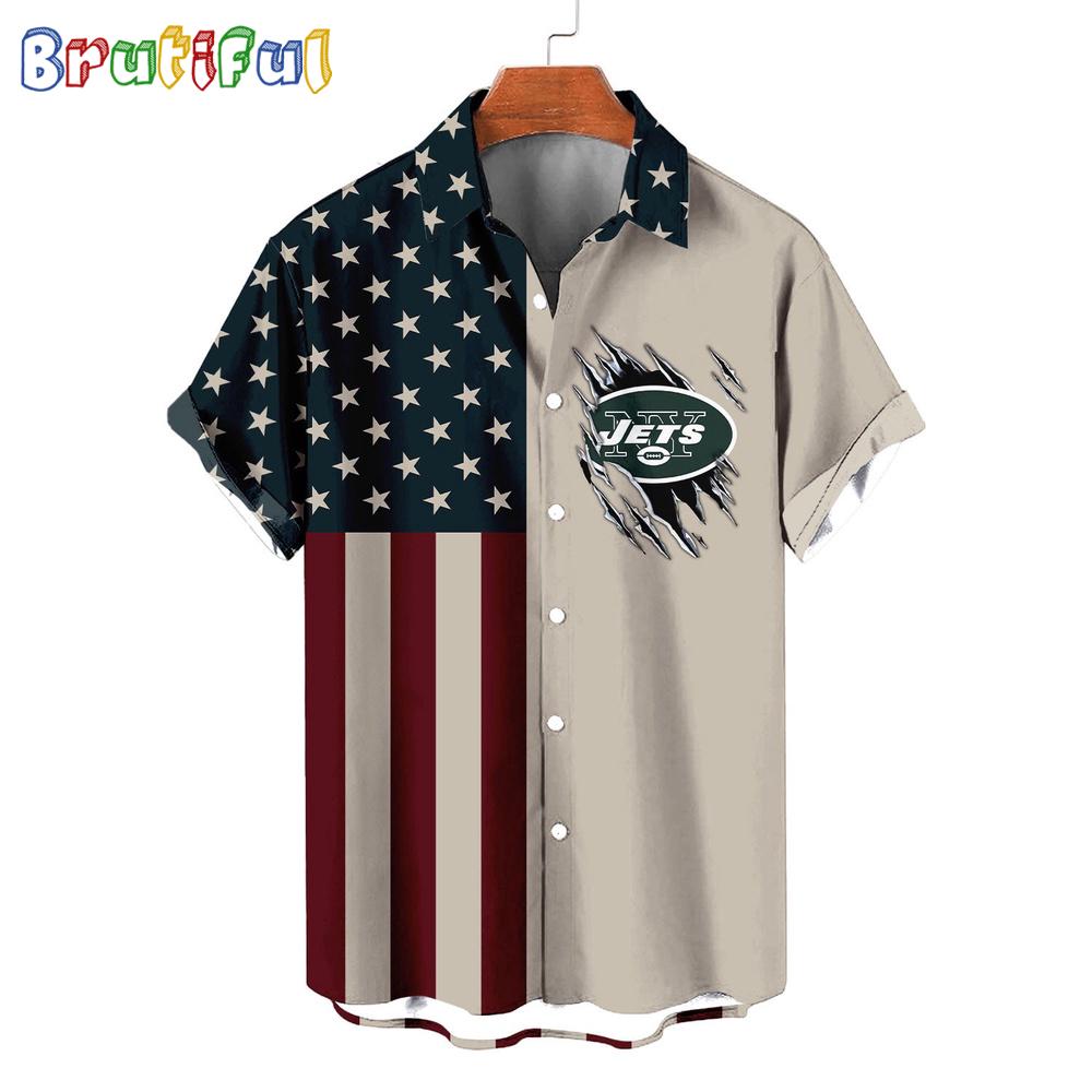 NFL New York Jets American Flag Summer Button Hawaiian Shirt
