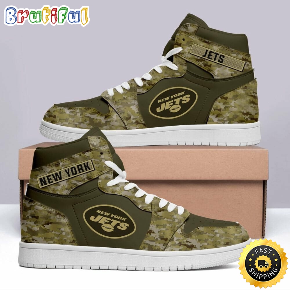 NFL New York Jets Camo Air Jordan 1 High Sneakers