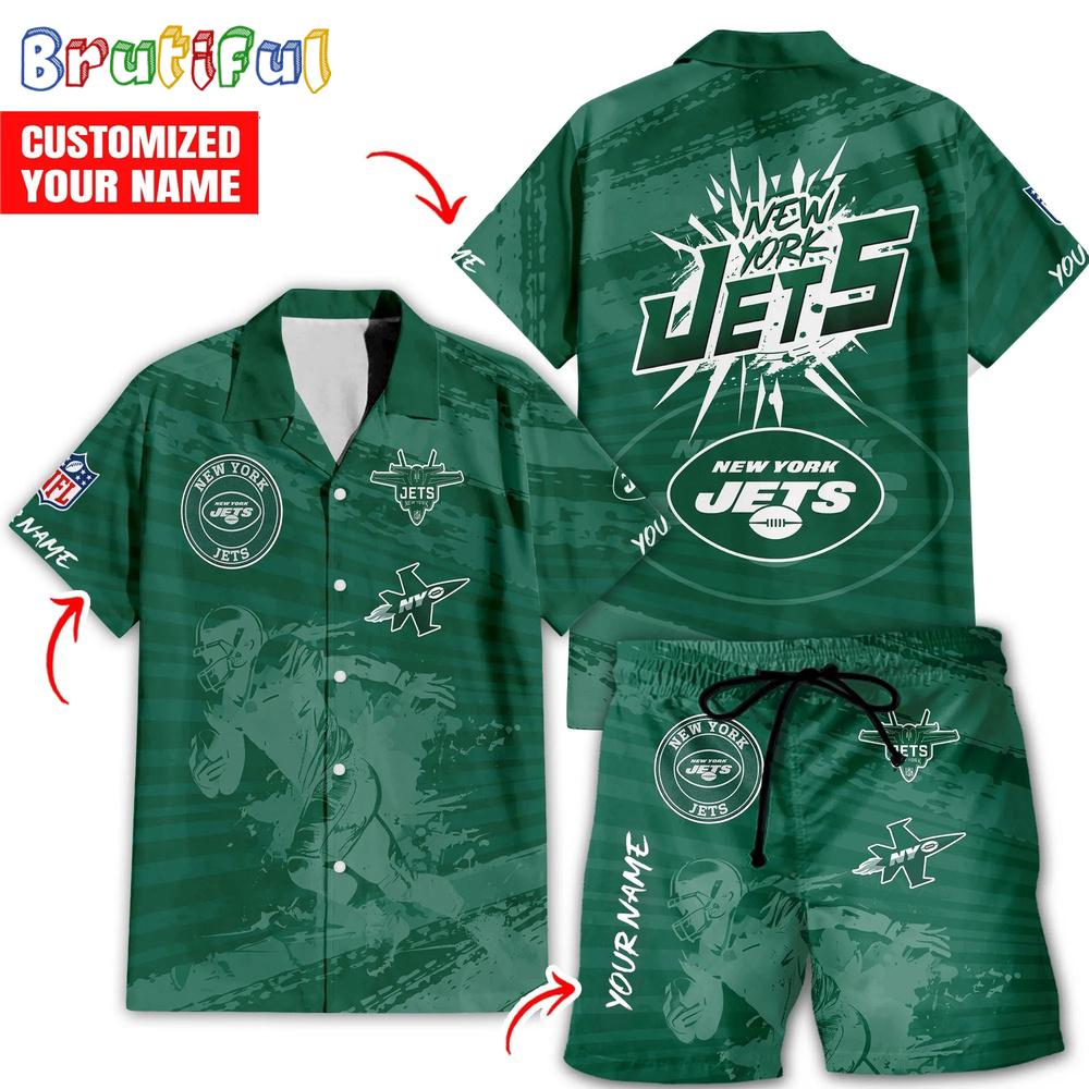 NFL New York Jets Combo Hawaiian Shirt And Shorts, Football Summer Beach Hawaiian Sets