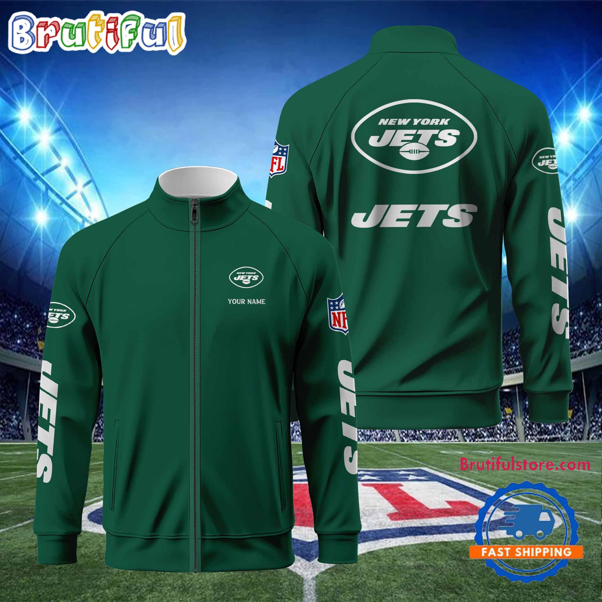 NFL New York Jets Football Logo Team Standing Neck Zipper Jacket, Custom Football Zipper Jacket