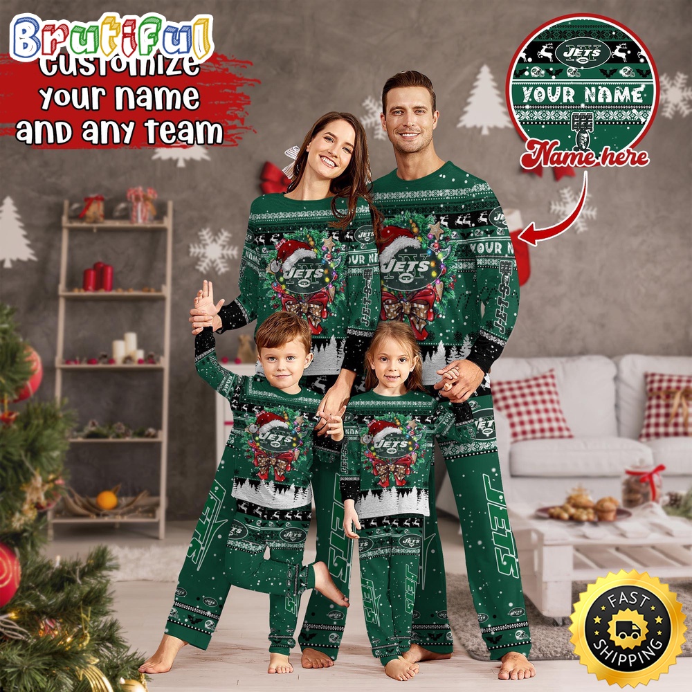 NFL New York Jets Pajamas Christmas For Family Custom Name Pajamas
