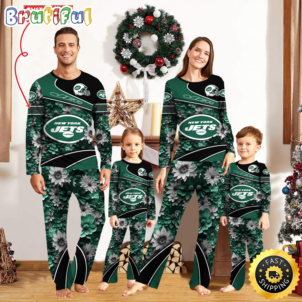 NFL New York Jets Pajamas Flower Sports For Family Custom Name Pajamas