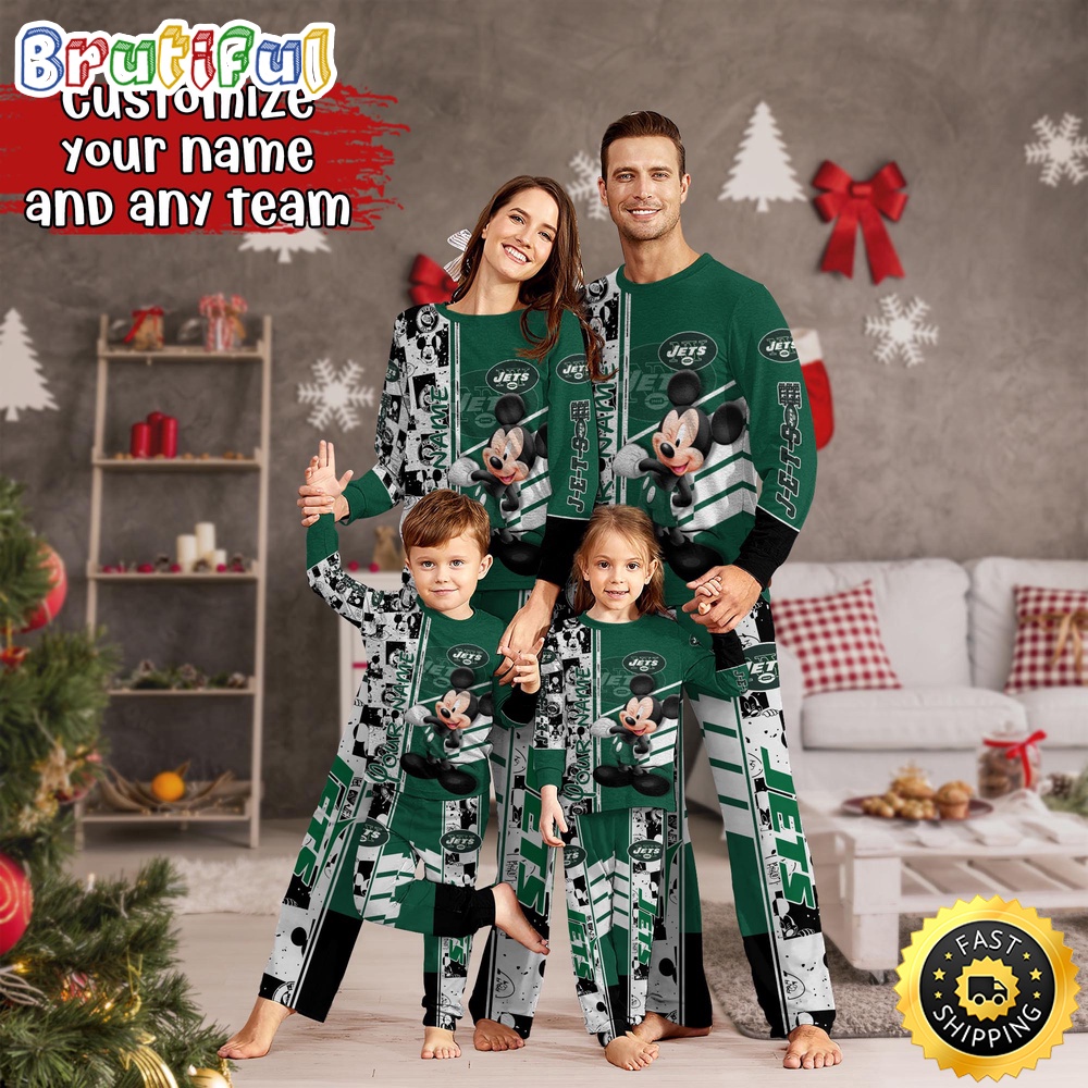 NFL New York Jets Pajamas Mickey Mouse For Family Custom Name Pajamas