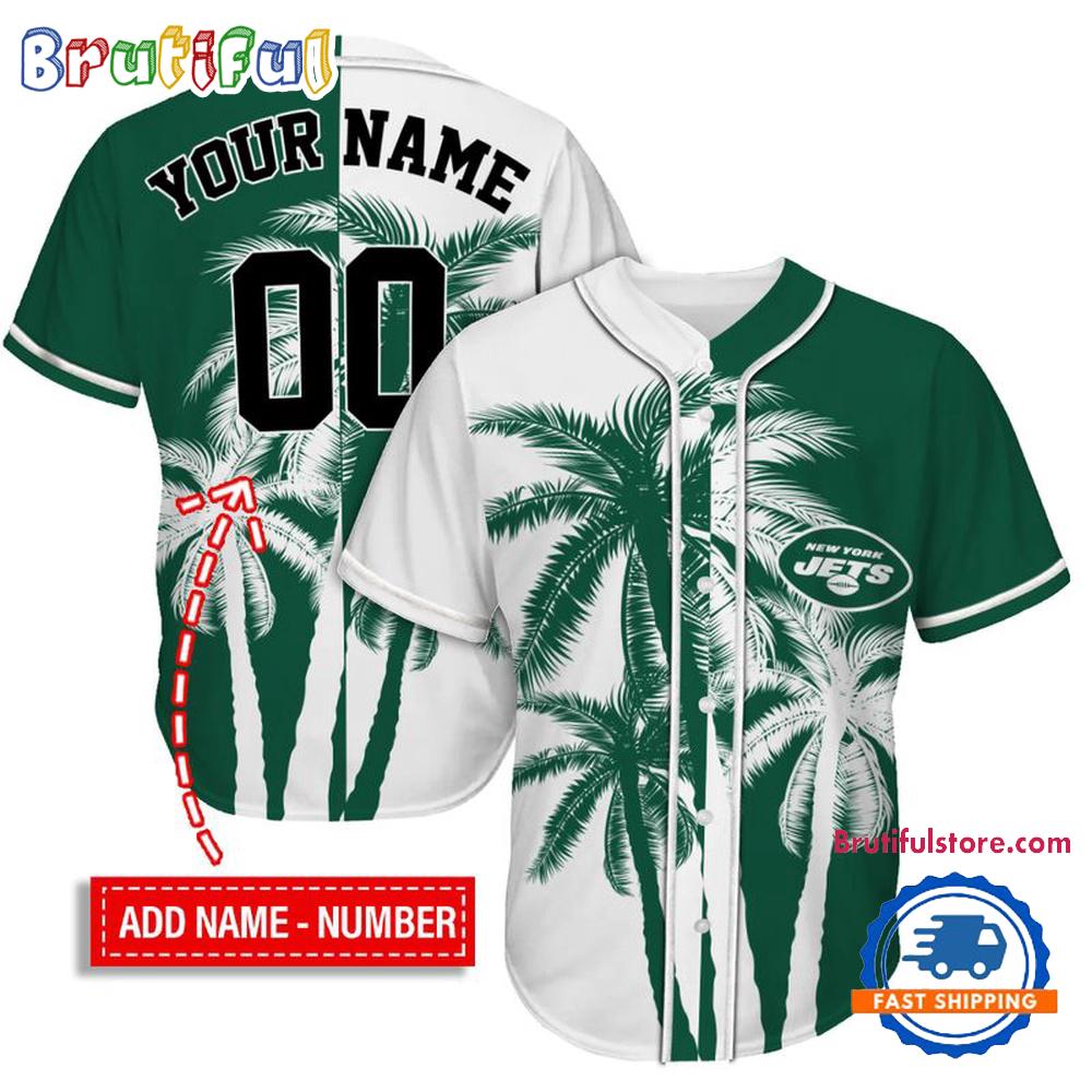 NFL New York Jets Palm Trees Pattern Summer Personalized Baseball Jersey