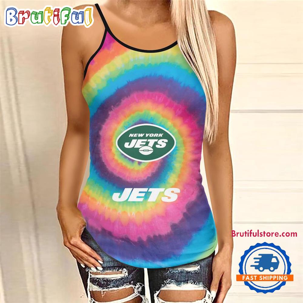 NFL New York Jets Rainbow Pattern Summer Women's Criss Cross Tank Top