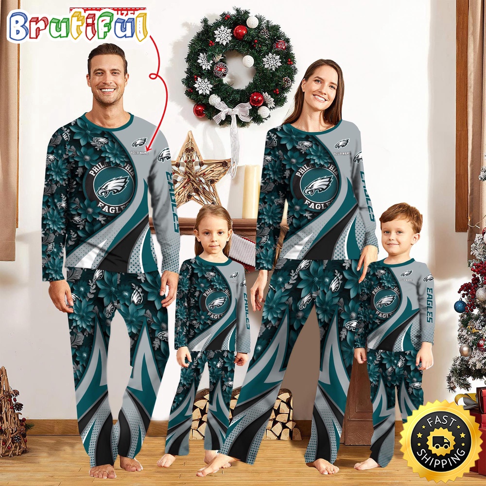 NFL Philadelphia Eagles Pajamas Flower For Family Custom Name Pajamas