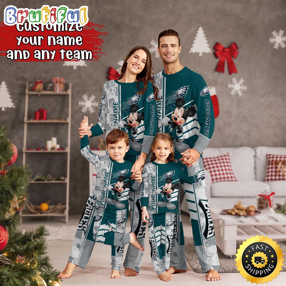 NFL Philadelphia Eagles Pajamas Mickey Mouse For Family Custom Name Pajamas