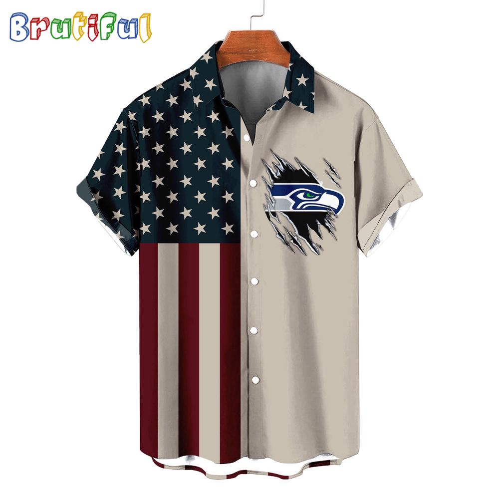 NFL Seattle Seahawks American Flag Summer Button Hawaiian Shirt