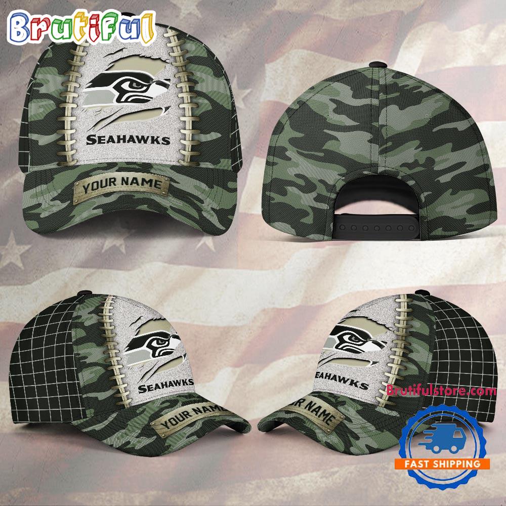 NFL Seattle Seahawks Camo Hunting Custom Name Classic Cap
