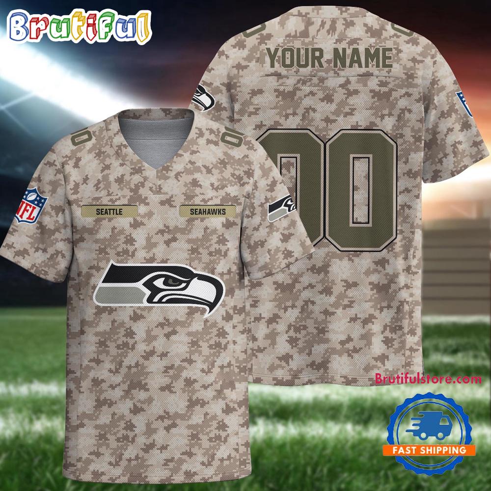 NFL Seattle Seahawks Camo Veterans Personalized Football Jersey