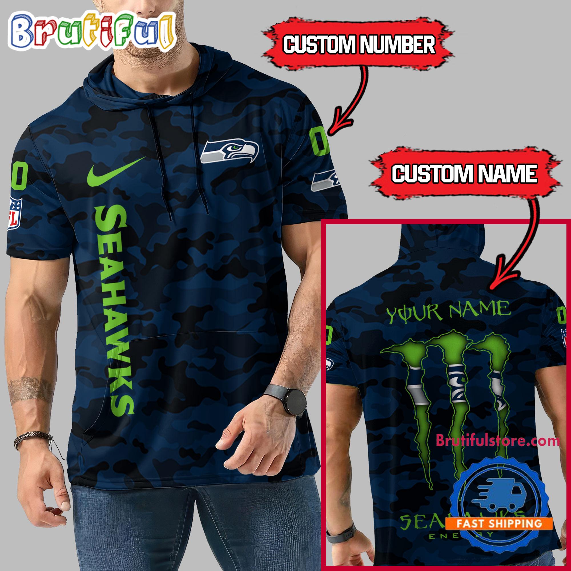 NFL Seattle Seahawks Custom Name Camo Sleeveless Hoodie Design