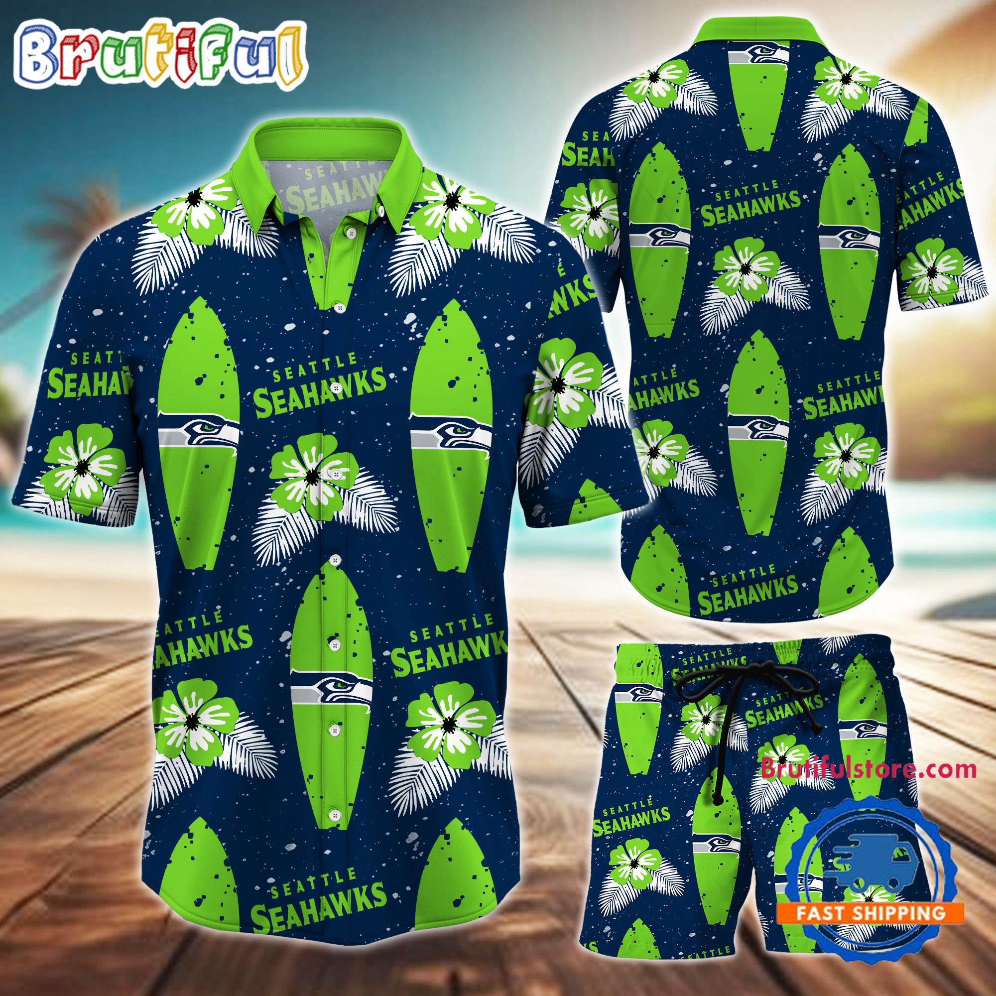 NFL Seattle Seahawks Flower Pattern Hawaiian Shirt And Shorts, Football Summer Hawaiian Set