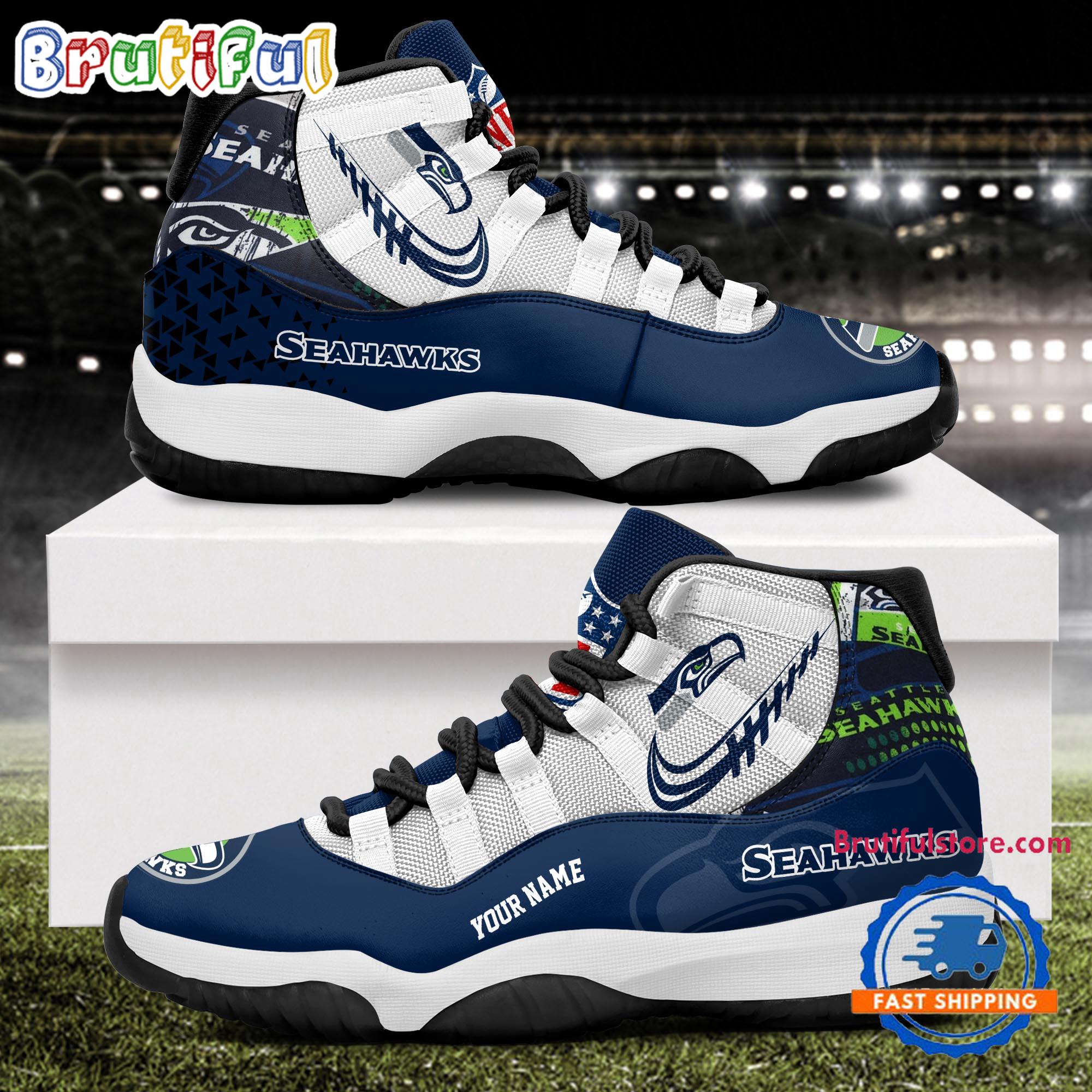 NFL Seattle Seahawks Football Team Custom Air Jordan 11 Shoes