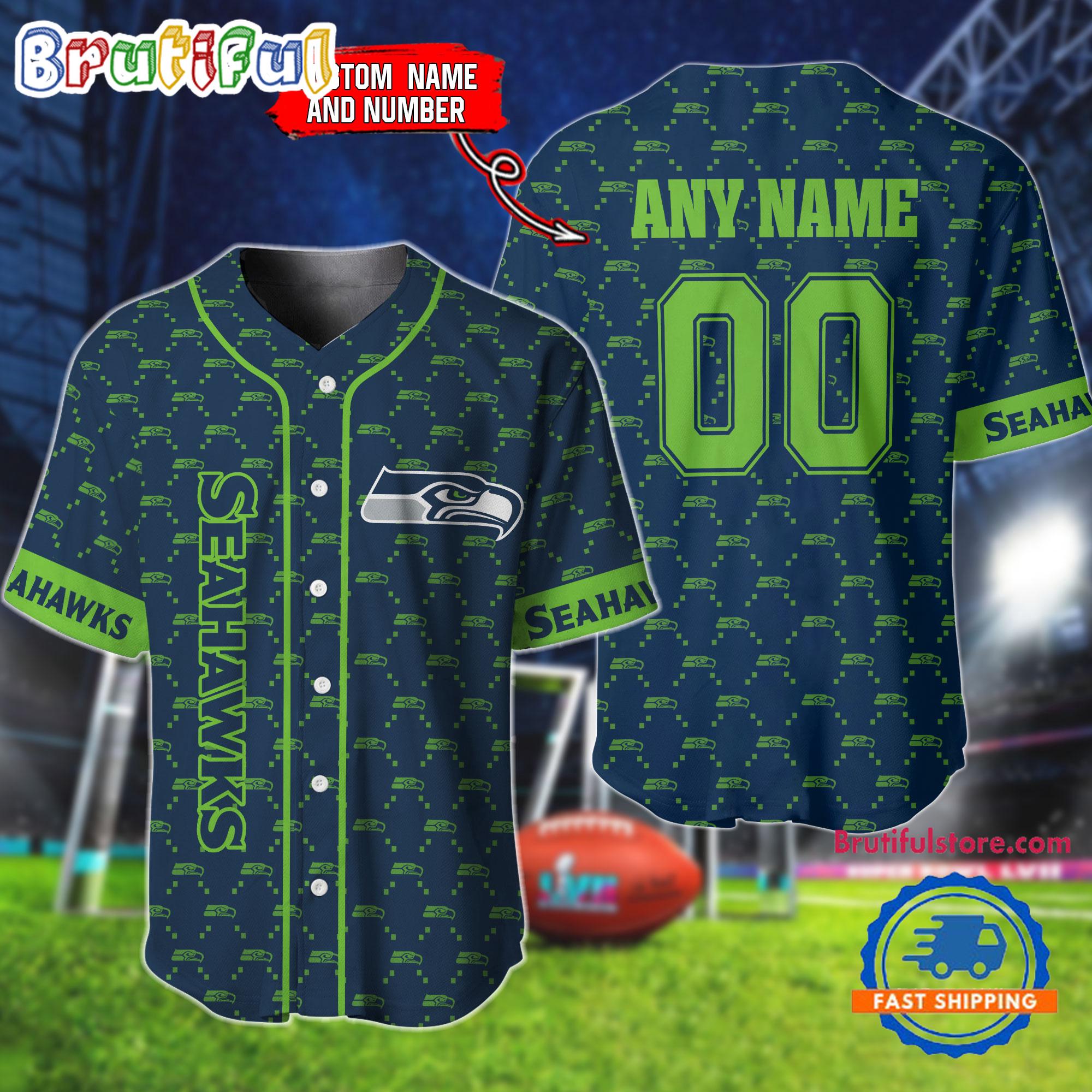NFL Seattle Seahawks Logo Team Hologram Pattern Design Baseball Jersey