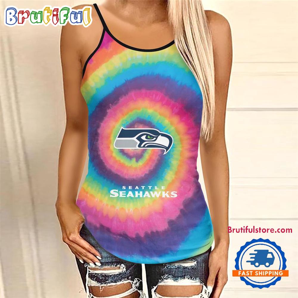 NFL Seattle Seahawks Rainbow Pattern Summer Women's Criss Cross Tank Top