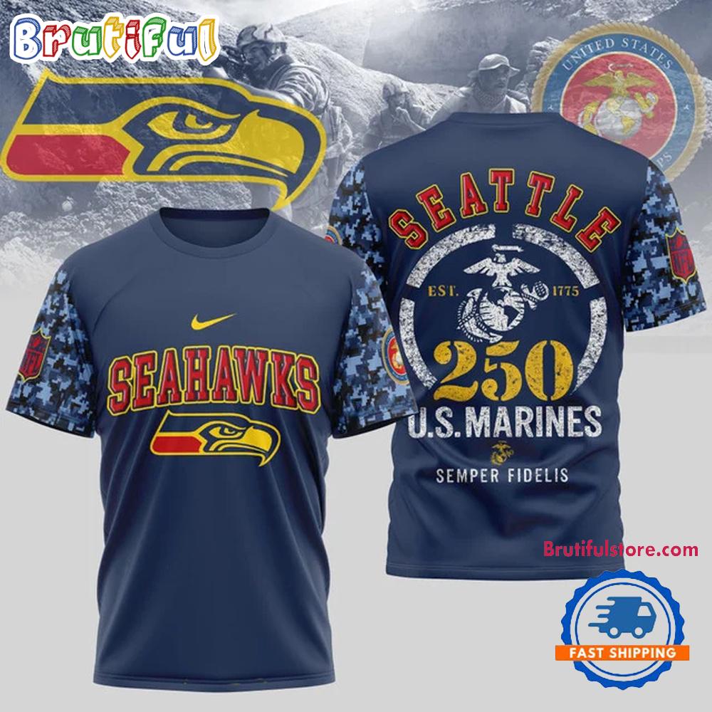 NFL Seattle Seahawks US Marines 250 Years Est.1775 Unisex 3D T Shirt