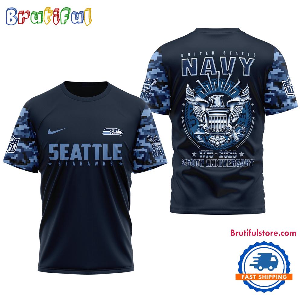 NFL Seattle Seahawks US Navy 250th Anniversary 1775-2025 3D Shirt