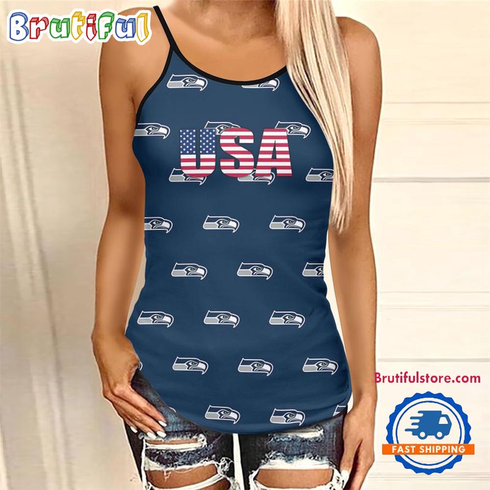 NFL Seattle Seahawks USA Independence Day Women's Criss Cross Tank Top