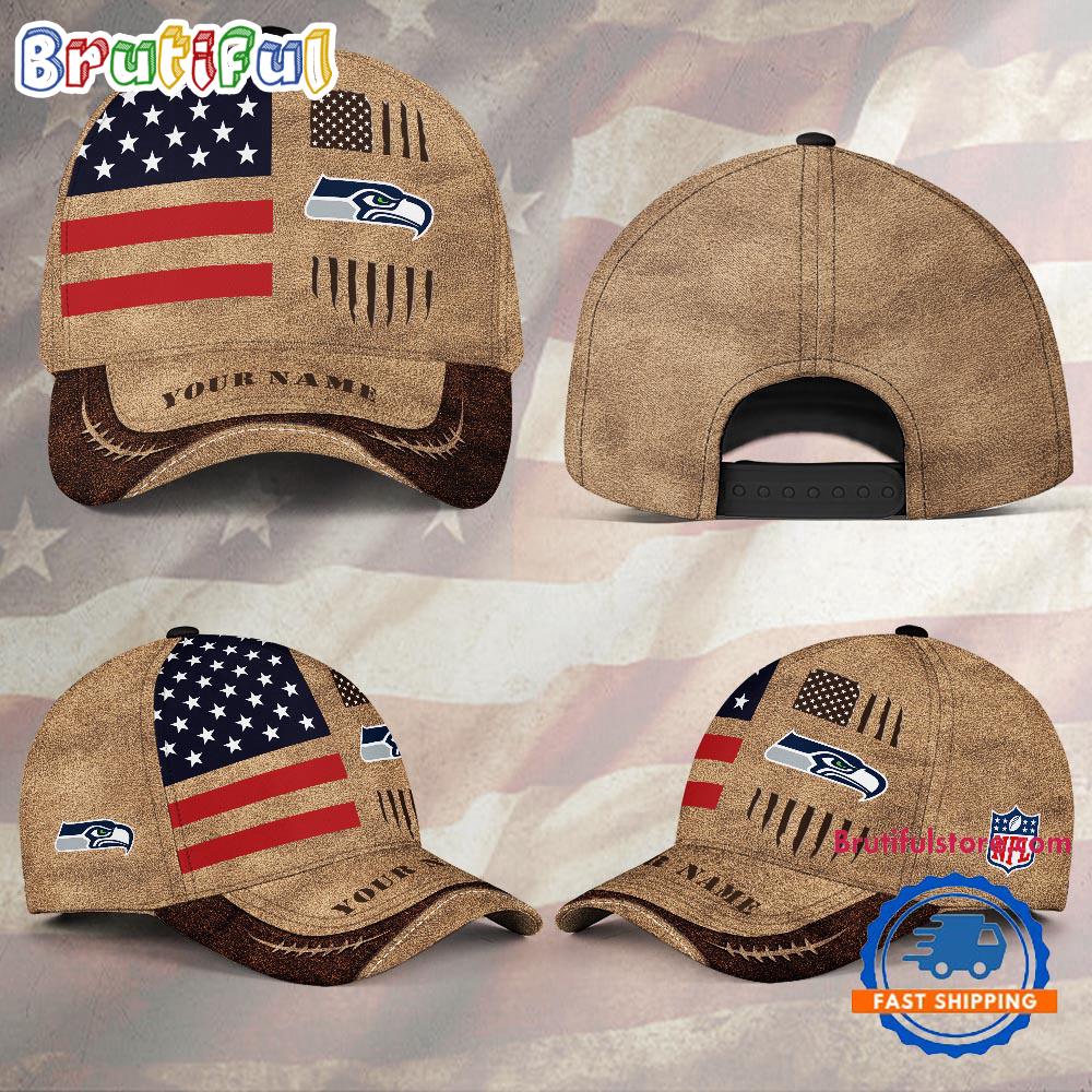 NFL Seattle Seahawks x American Flag Custom Baseball Cap