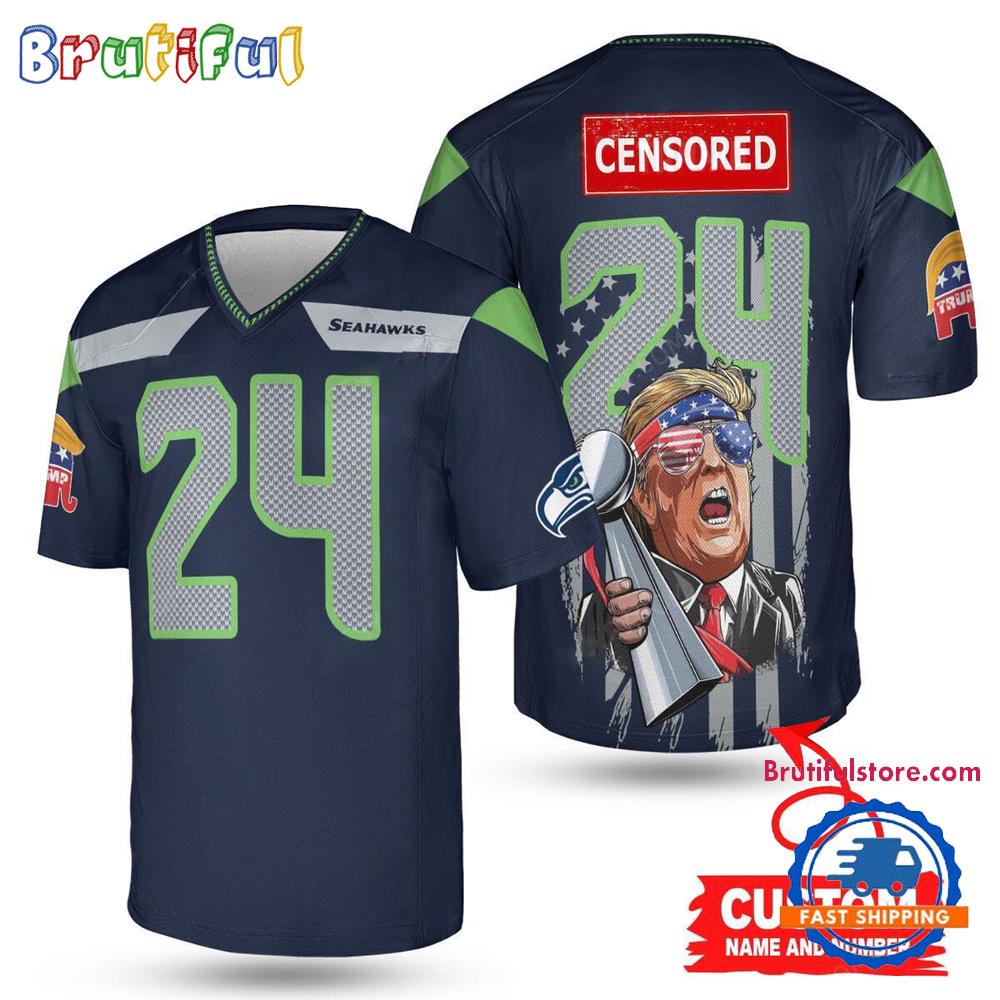 NFL Seattle Seahawks x Donald Trump With Super Bowl Trophy Limited Edition Football Jersey