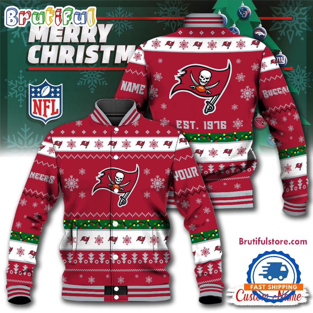 NFL Tampa Bay Buccaneers Snow Xmas Tree Christmas Custom Baseball Jacket