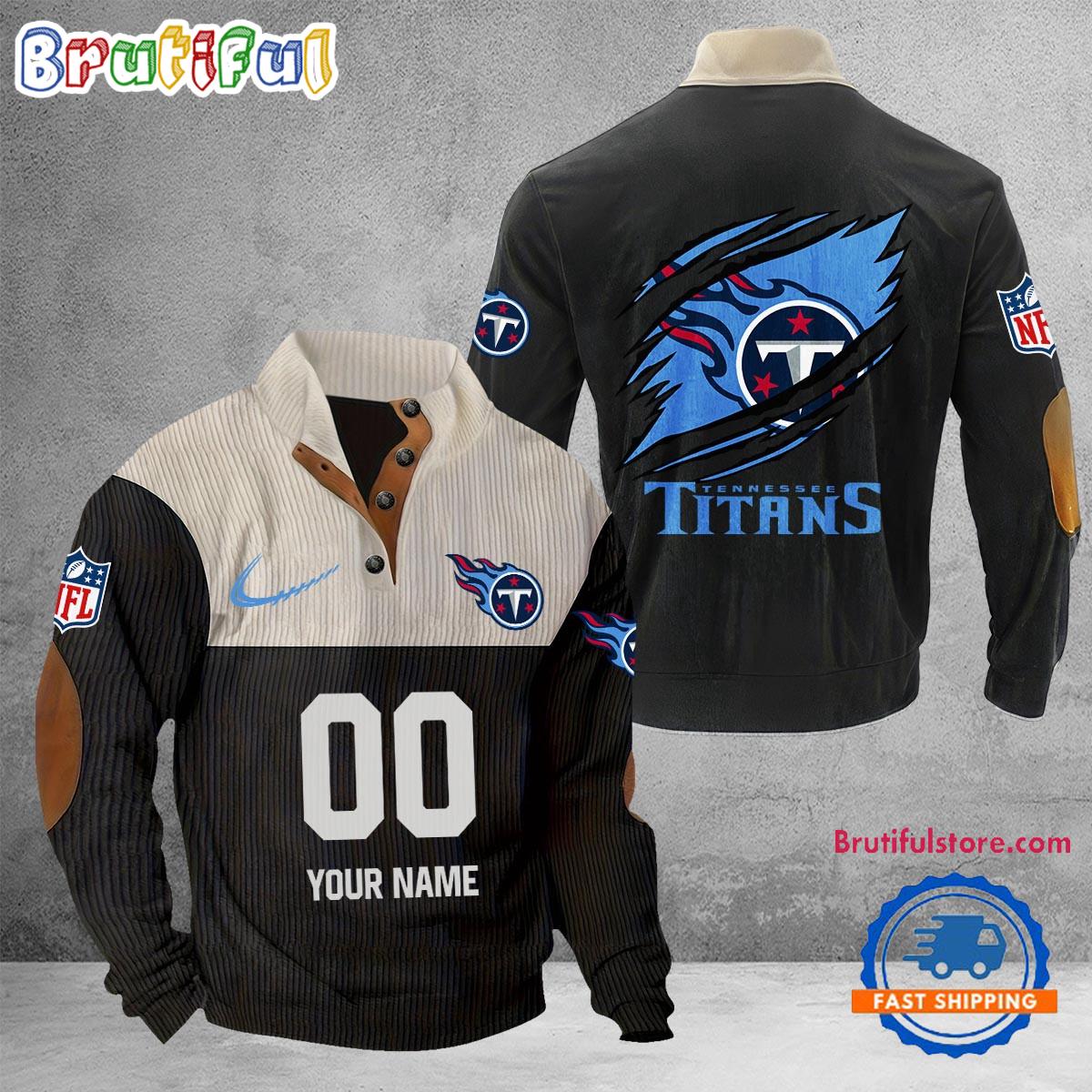 NFL Tennessee Titans Football Team Custom Name And Number Buttoned Collar Sweatshirt
