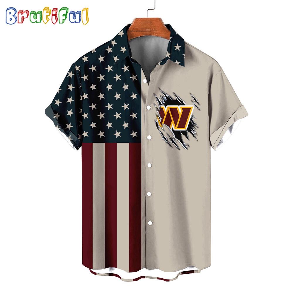 NFL Washington Commanders American Flag Summer Button Hawaiian Shirt