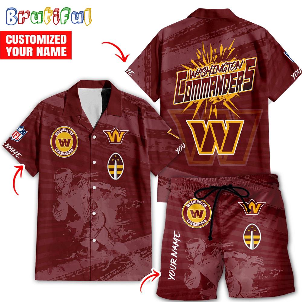 NFL Washington Commanders Combo Hawaiian Shirt And Shorts, Football Summer Beach Hawaiian Sets