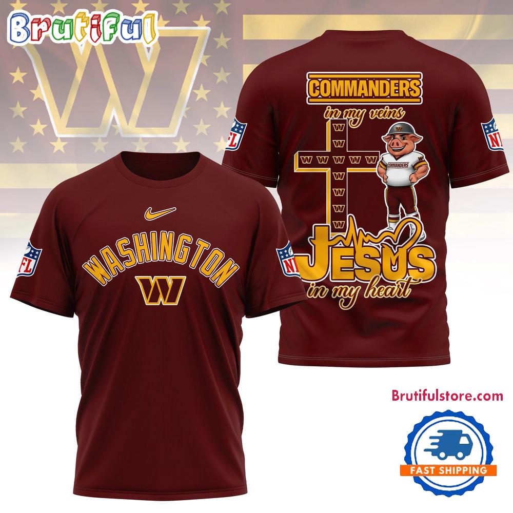 NFL Washington Commanders Jesus In My Veins In My Heart All Over Print Shirt
