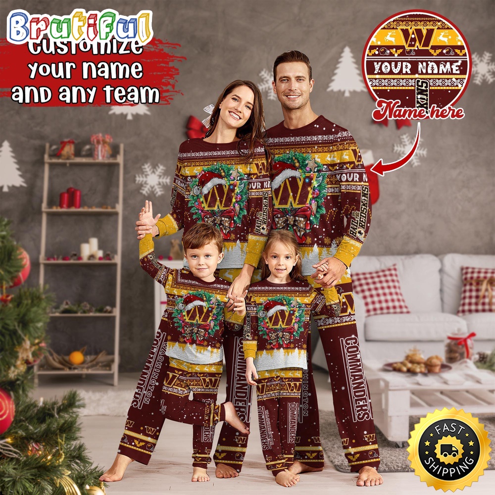 NFL Washington Commanders Pajamas Christmas For Family Custom Name Pajamas