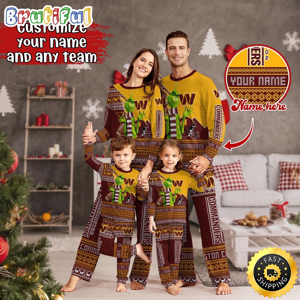 NFL Washington Commanders Pajamas Christmas Sports For Family Custom Name Pajamas