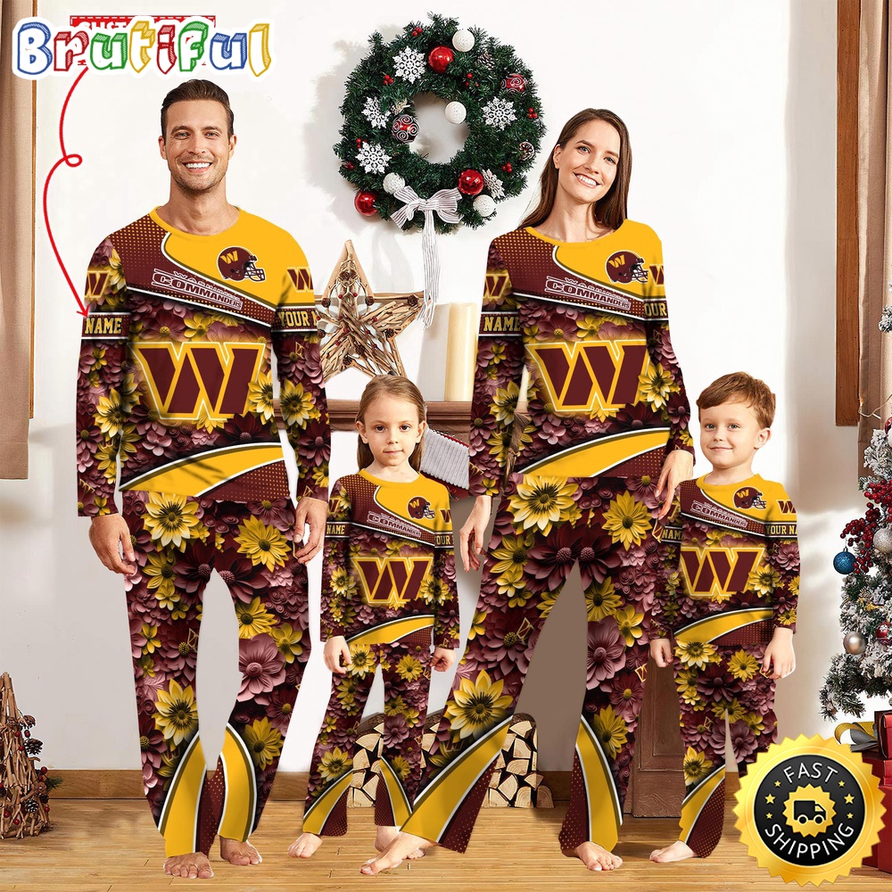 NFL Washington Commanders Pajamas Flower Sports For Family Custom Name Pajamas
