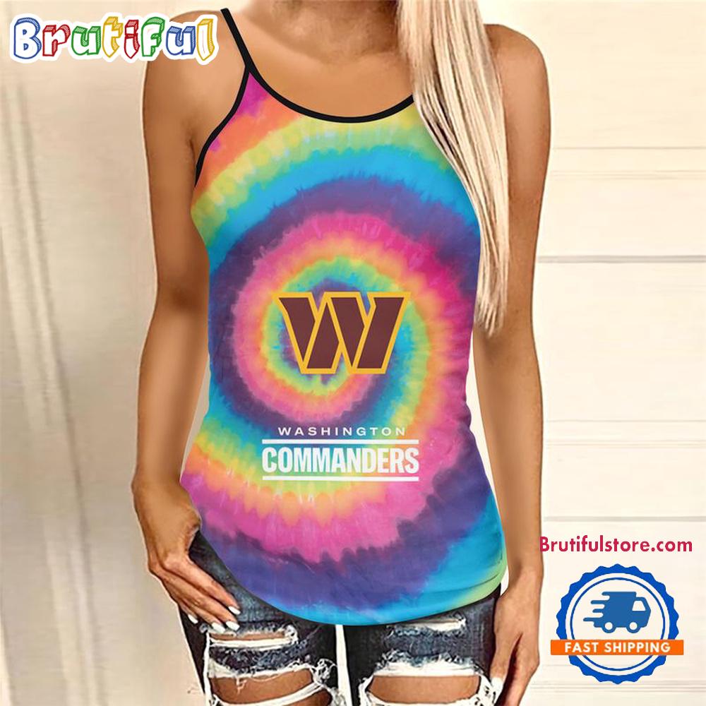 NFL Washington Commanders Rainbow Pattern Summer Women's Criss Cross Tank Top