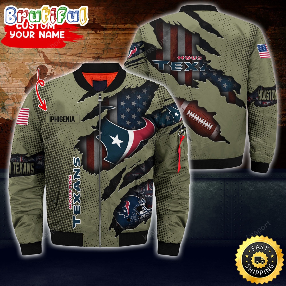 Personalized NFL Houston Texans Bomber Jacket Iconic Bomber Look