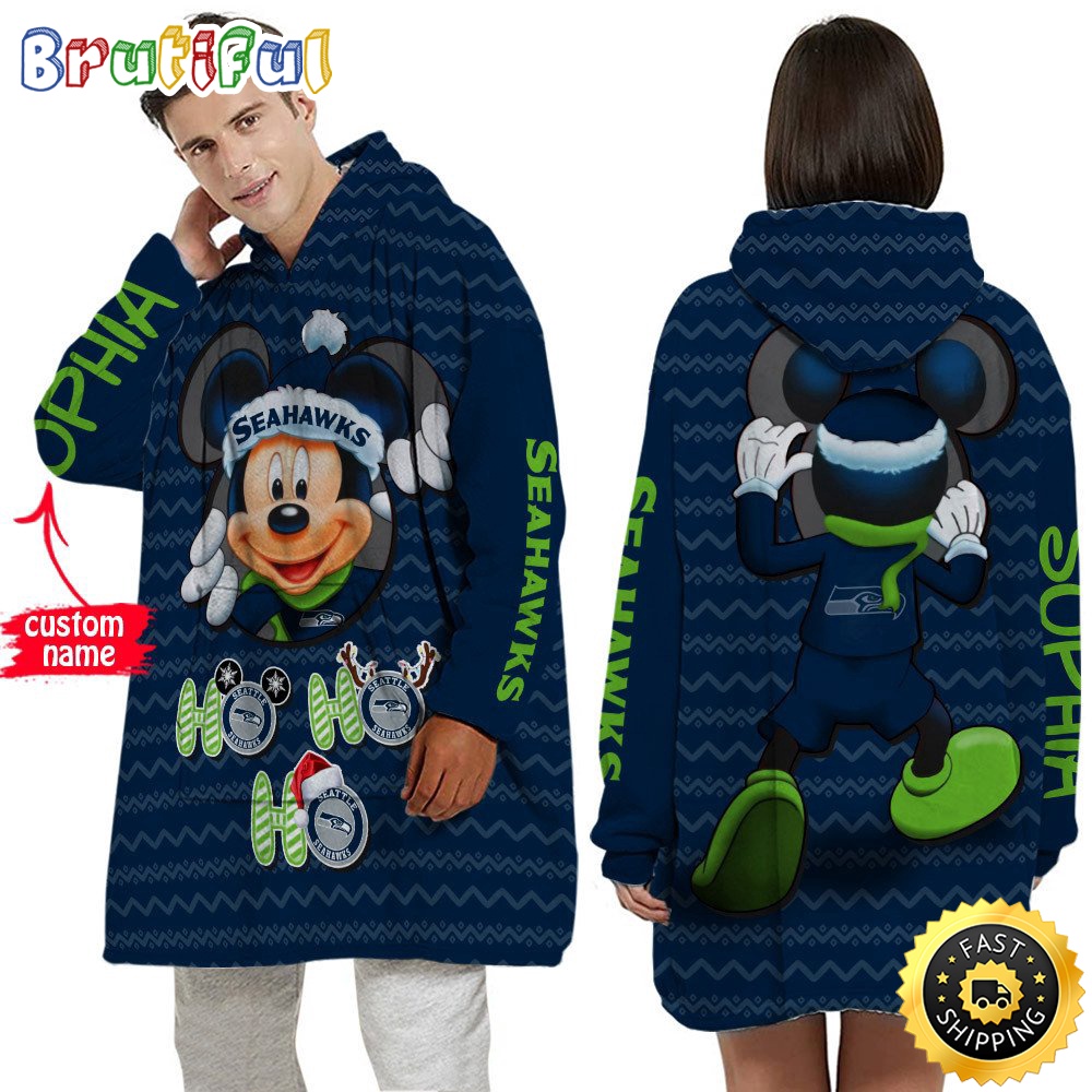 Personalized NFL Seattle Seahawks Blanket Hoodie Mickey Unisex Hoodie