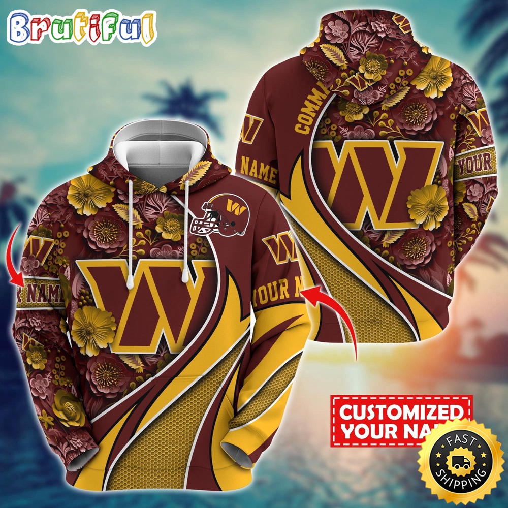 Personalized NFL Washington Commanders Hoodie Flower Print 3D Hoodie