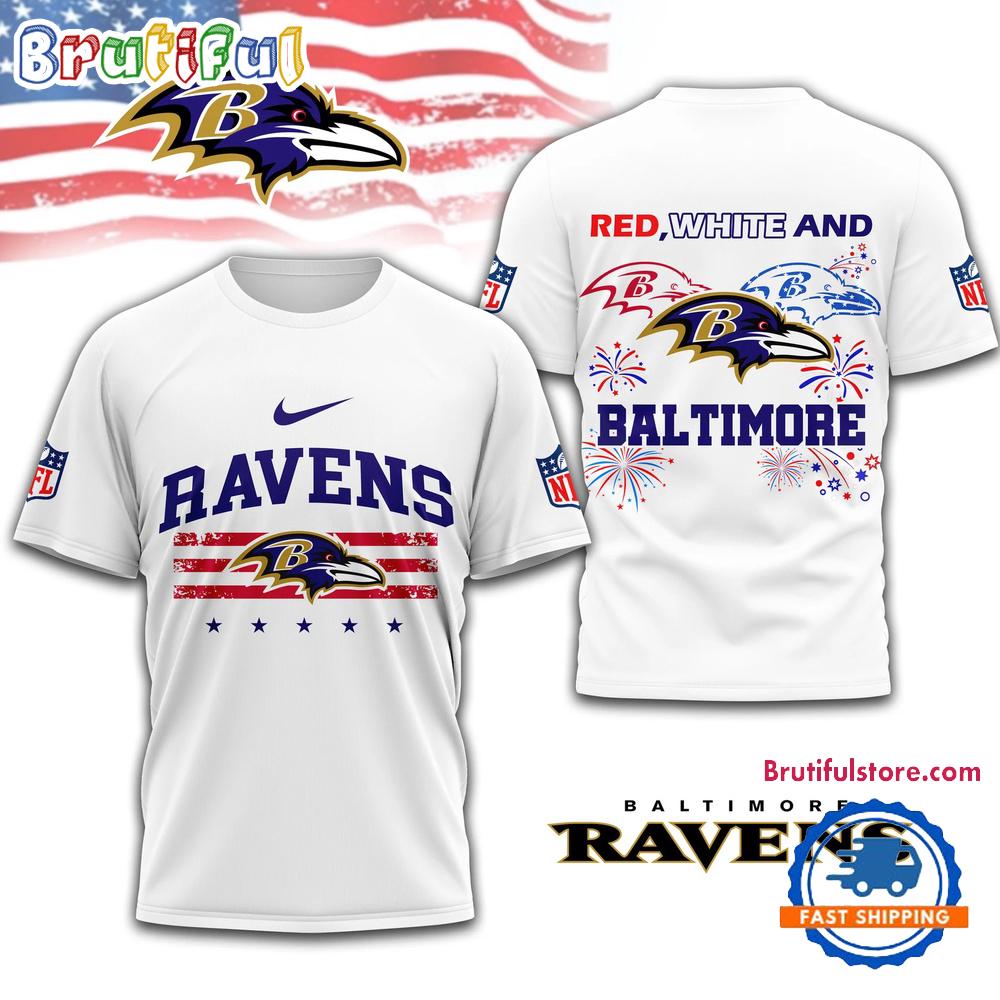 Red White And Baltimore Ravens 4th Of July Independence Day All Over Print Shirt