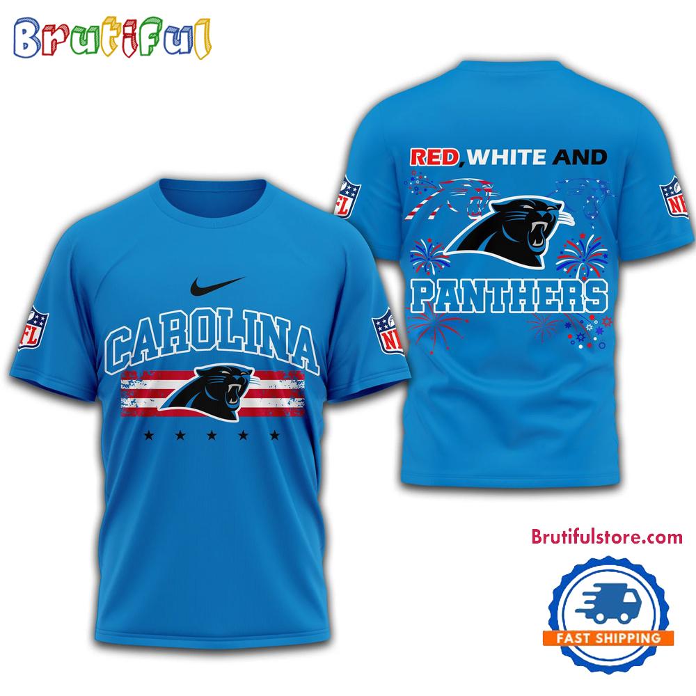 Red White And Carolina Panthers 2025 Football 4th Of July 3D Shirt