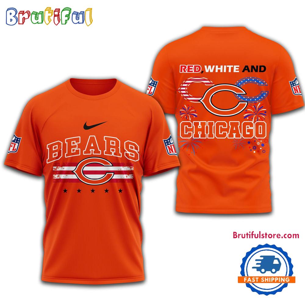 Red White And Chicago Bears 2025 Football 4th Of July 3D Shirt