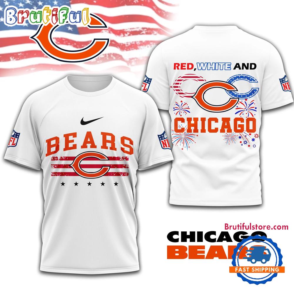 Red White And Chicago Bears 4th Of July Independence Day All Over Print Shirt