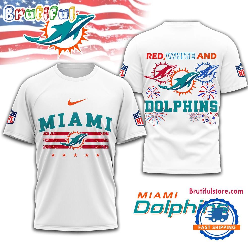 Red White And Miami Dolphins 4th Of July Independence Day All Over Print Shirt