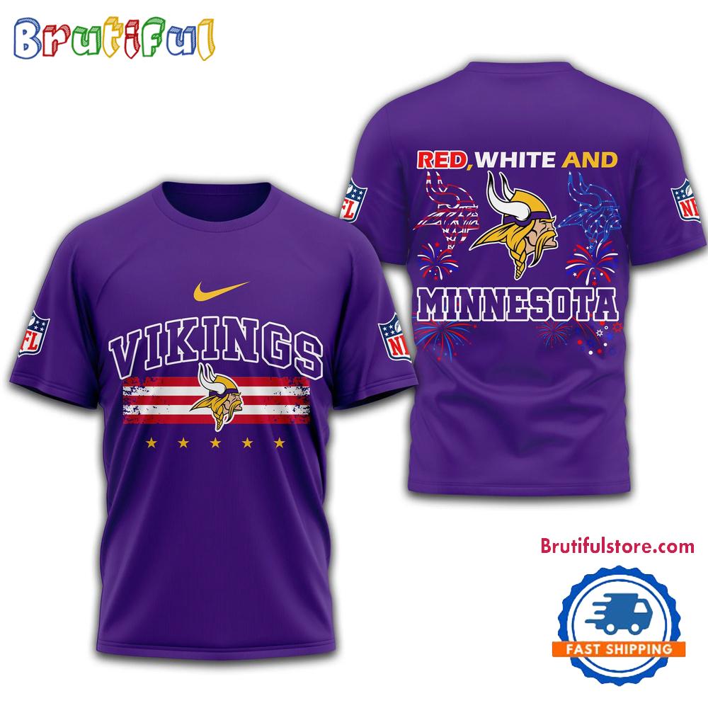 Red White And Minnesota Vikings 2025 Football 4th Of July 3D Shirt