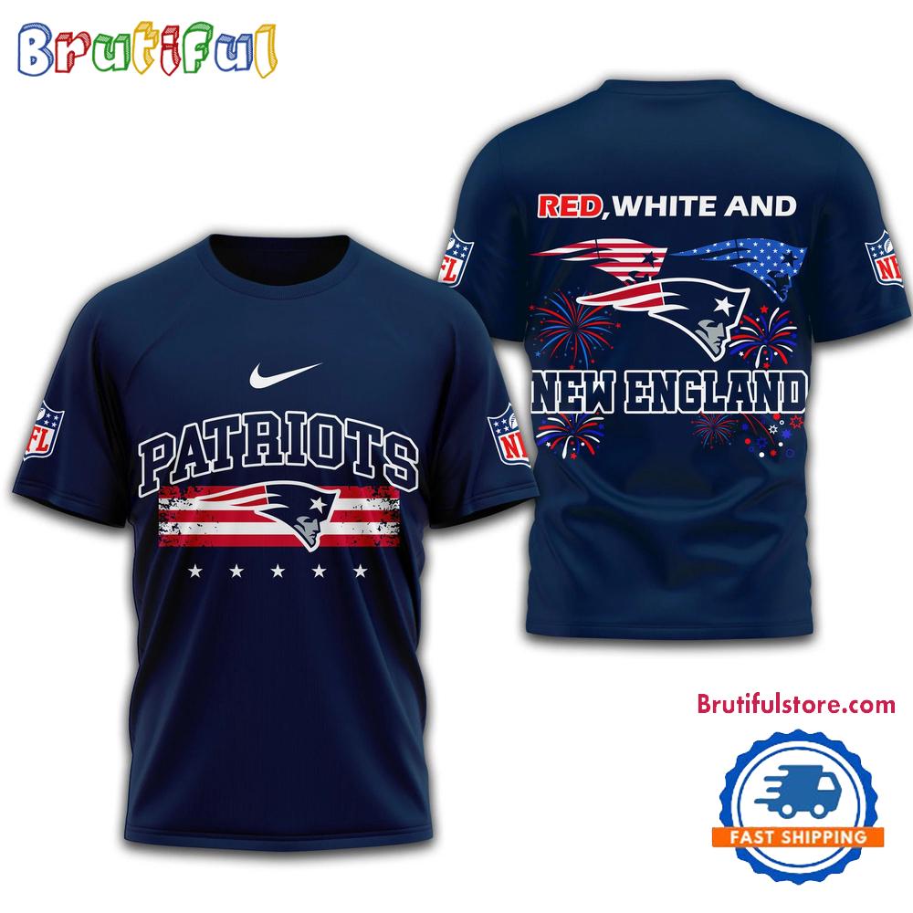 Red White And New England Patriots 2025 Football 4th Of July 3D Shirt