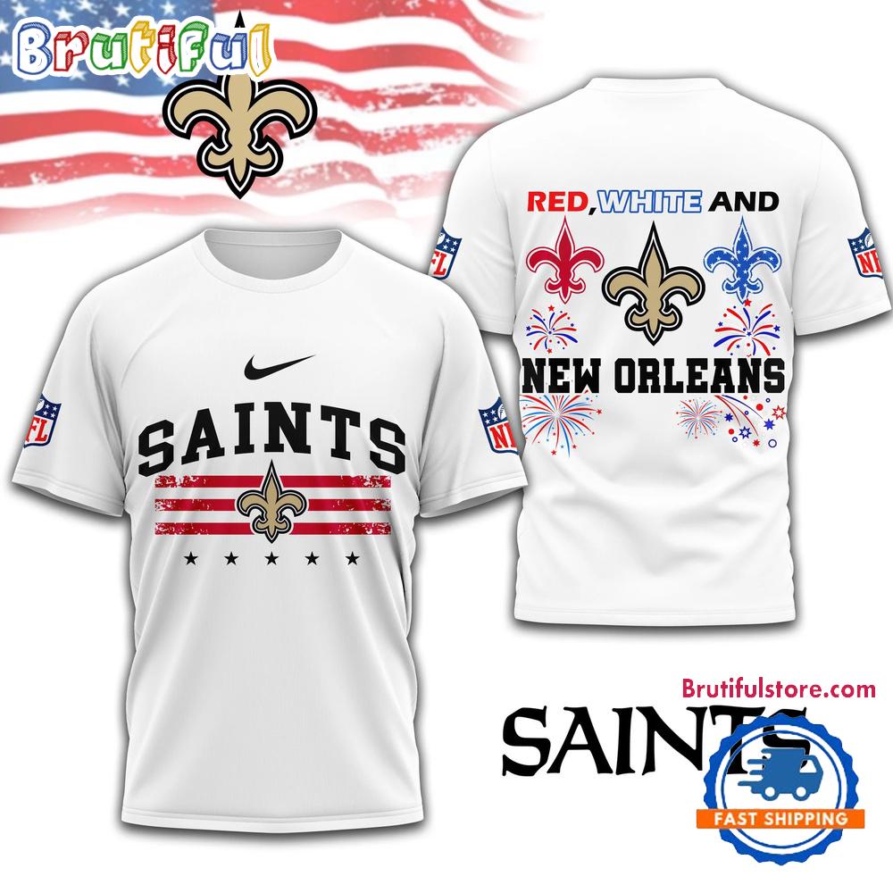 Red White And New Orleans Saints 4th Of July Independence Day All Over Print Shirt