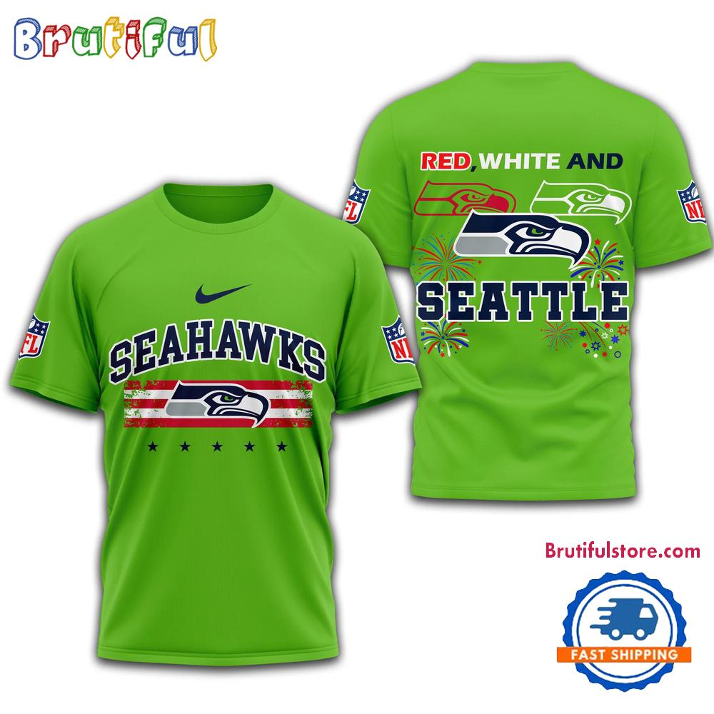 Red White And Seattle Seahawks 2025 Football 4th Of July 3D Shirt