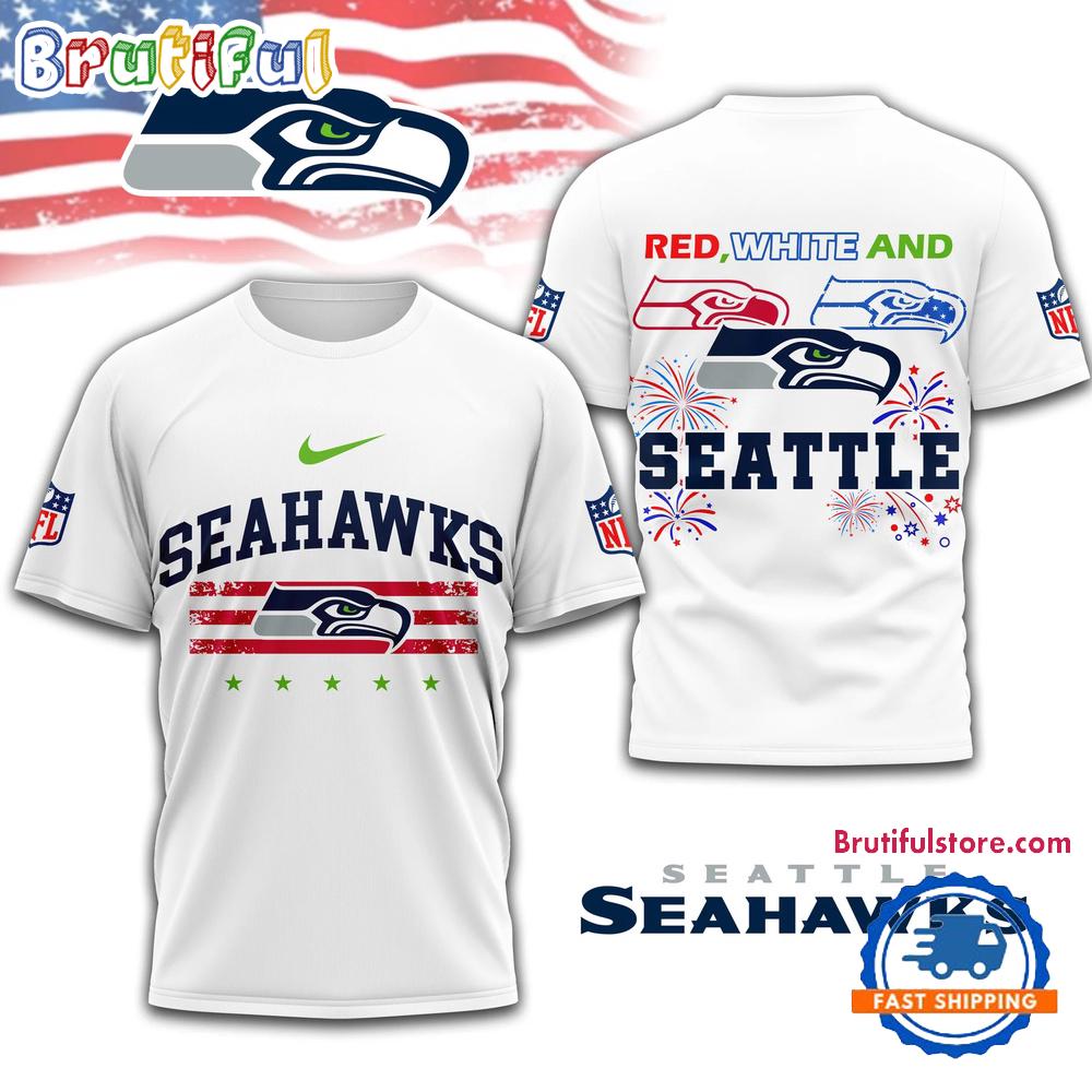 Red White And Seattle Seahawks 4th Of July Independence Day All Over Print Shirt