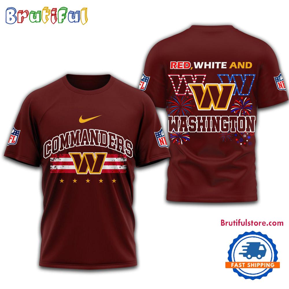 Red White And Washington Commanders 2025 Football 4th Of July 3D Shirt